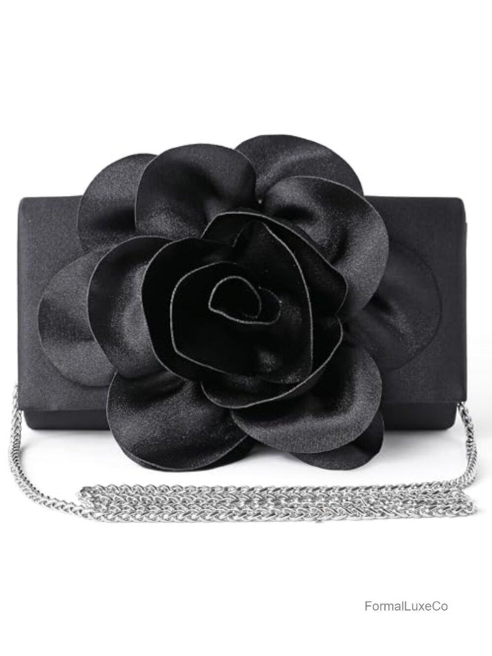 Elegant Satin Floral Clutch Purse with Chain - 3-in-1 Evening Handbag